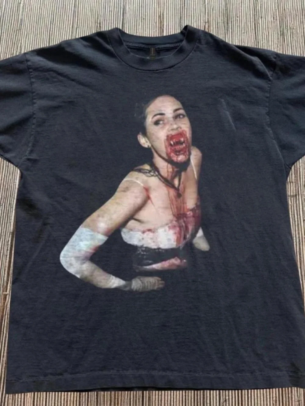 Gildan Black Women's Short Sleeve Graphic Tee with Horror Photo Print